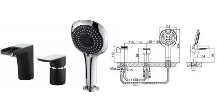 Смеситель на борт ванны «D&K» Berlin Technische DA1434215 чёрный/хром