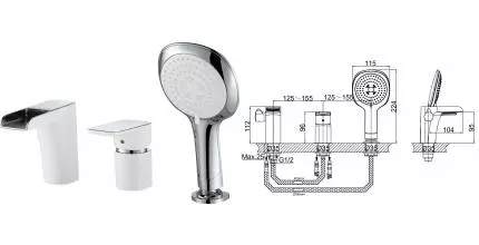 Смеситель на борт ванны «D&K» Berlin Steinbeis DA1434216 белый/хром