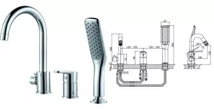 Смеситель на борт ванны «D&K» Rhein Marx DA1394901 хром