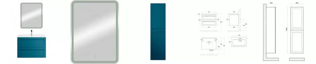 Мебель для ванной подвесная «Art&Max» Platino 75 бирюзовый матовый