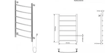 Электрический полотенцесушитель «Aquanet» Romeo 50/80 хром правый