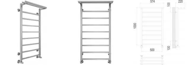 Водяной полотенцесушитель «Terminus» Контур П9 57/100 хром с полкой