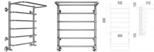 Водяной полотенцесушитель «Terminus» Полка П6 53/60 хром с полкой