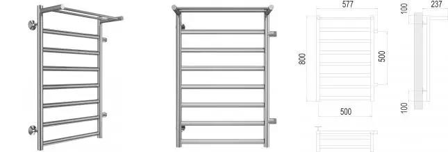 Водяной полотенцесушитель «Terminus» Хендрикс П8 58/80 хром с полкой правый