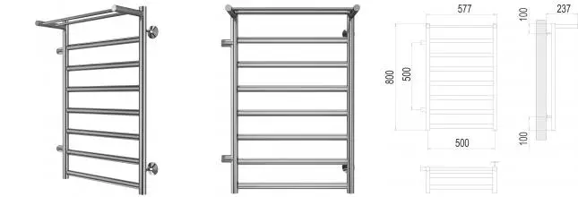 Водяной полотенцесушитель «Terminus» Хендрикс П8 58/80 хром с полкой левый