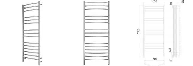 Электрический полотенцесушитель «Terminus» Классик П15 53/130 Sensor Quick Touch хром правый