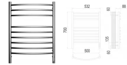 Электрический полотенцесушитель «Terminus» Классик П9 53/70 Sensor Quick Touch хром правый