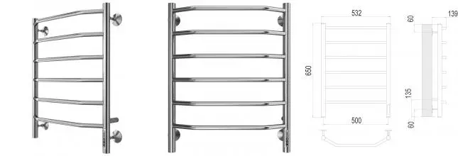 Электрический полотенцесушитель «Terminus» Виктория П6 53/65 Quick Touch хром правый