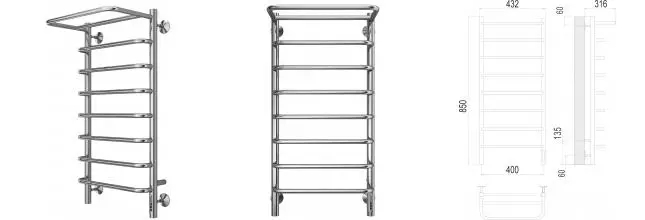 Электрический полотенцесушитель «Terminus» Полка П8 43/85 Quick Touch хром с полкой правый