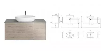 Тумба под раковину «Kerama Marazzi» Plaza Modern 120/3 подвесная дуб Орегон