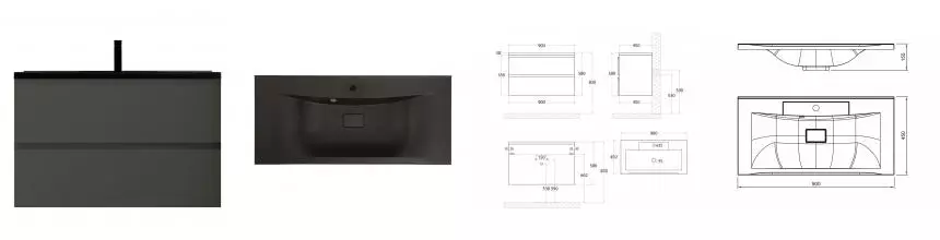 Тумба с раковиной «Art&Max» Bianchi 90 (Am-lav 90 чёрная матовая) подвесная серый матовый