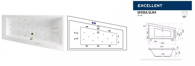 Гидромассажная ванна акриловая «Excellent» Sfera 170/100 Ultra с каркасом с сифоном белая/золото правая Гидромассажная ванна акриловая «Excellent» Sfera 170/100 Ultra с каркасом с сифоном белая/золото правая