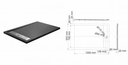 Душевой поддон «WasserKRAFT» Abens 20T07 120/90 низкий из литьевого мрамора прямоугольный чёрный матовый Душевой поддон «WasserKRAFT» Abens 20T07 120/90 низкий из литьевого мрамора прямоугольный чёрный матовый