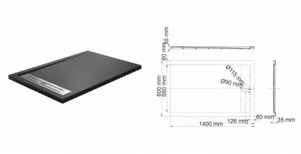 Душевой поддон «WasserKRAFT» Abens 20T35 140/80 низкий из литьевого мрамора прямоугольный чёрный матовый Душевой поддон «WasserKRAFT» Abens 20T35 140/80 низкий из литьевого мрамора прямоугольный чёрный матовый