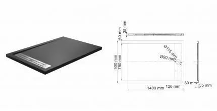 Душевой поддон «WasserKRAFT» Abens 20T36 140/90 низкий из литьевого мрамора прямоугольный чёрный матовый Душевой поддон «WasserKRAFT» Abens 20T36 140/90 низкий из литьевого мрамора прямоугольный чёрный матовый
