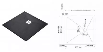 Душевой поддон «WasserKRAFT» Dill 61T03 90/90 низкий из литьевого мрамора квадратный чёрный матовый