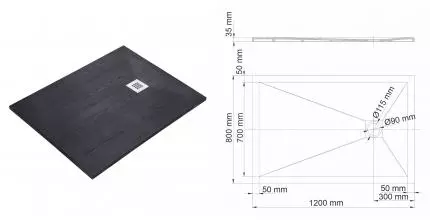 Душевой поддон «WasserKRAFT» Dill 61T06 120/80 низкий из литьевого мрамора прямоугольный чёрный матовый