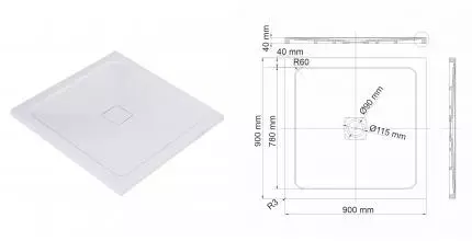 Душевой поддон «WasserKRAFT» Dinkel 58T03 90/90 низкий из литьевого мрамора квадратный белый глянец