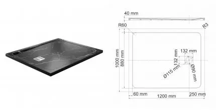 Душевой поддон «WasserKRAFT» Neime 19T10 120/100 низкий из литьевого мрамора прямоугольный чёрный мрамор Душевой поддон «WasserKRAFT» Neime 19T10 120/100 низкий из литьевого мрамора прямоугольный чёрный мрамор
