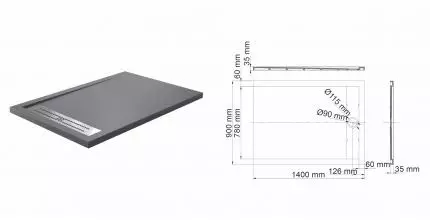 Душевой поддон «WasserKRAFT» Wiese 84T36 140/90 низкий из литьевого мрамора прямоугольный серый матовый Душевой поддон «WasserKRAFT» Wiese 84T36 140/90 низкий из литьевого мрамора прямоугольный серый матовый