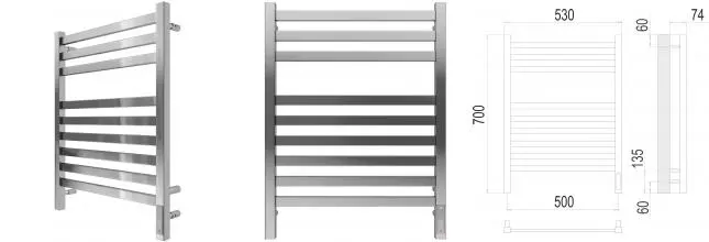 Электрический полотенцесушитель «Terminus» Ното П9 53/70 Sensor Quick Touch хром правый