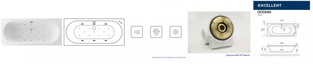 Гидромассажная ванна акриловая «Excellent» Oceana 180/80 Relax с каркасом с сифоном белая/бронза Гидромассажная ванна акриловая «Excellent» Oceana 180/80 Relax с каркасом с сифоном белая/бронза