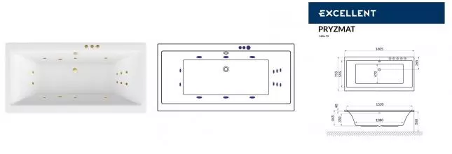 Гидромассажная ванна акриловая «Excellent» Pryzmat 160/75 Smart с каркасом с сифоном белая/золото Гидромассажная ванна акриловая «Excellent» Pryzmat 160/75 Smart с каркасом с сифоном белая/золото