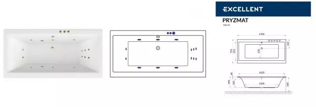 Гидромассажная ванна акриловая «Excellent» Pryzmat 170/75 Smart с каркасом с сифоном белая/бронза Гидромассажная ванна акриловая «Excellent» Pryzmat 170/75 Smart с каркасом с сифоном белая/бронза