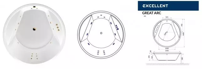 Гидромассажная ванна акриловая «Excellent» Great Arc 160/160 Smart с каркасом с сифоном белая/золото Гидромассажная ванна акриловая «Excellent» Great Arc 160/160 Smart с каркасом с сифоном белая/золото