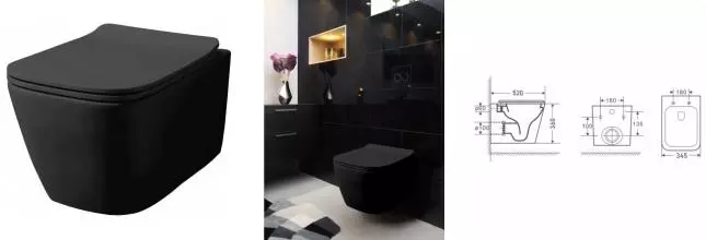 Подвесной унитаз безободковый «Azario» Boca AZ2002MB черный матовый с сиденьем дюропласт с микролифтом чёрное Подвесной унитаз безободковый «Azario» Boca AZ2002MB черный матовый с сиденьем дюропласт с микролифтом чёрное