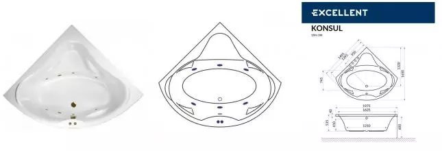 Гидромассажная ванна акриловая «Excellent» Konsul 150/150 Soft с каркасом с сифоном белая/бронза