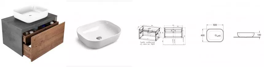 Тумба с раковиной «Vincea» Mesa 80 (VBS-101 50/40 белая) подвесная Дуб Табак/бетон