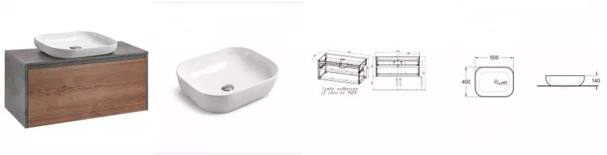 Тумба с раковиной «Vincea» Mesa 100 (50/40 белая) подвесная Дуб Табак/бетон