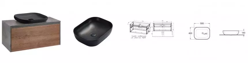 Тумба с раковиной «Vincea» Mesa 100 (50/40 чёрная) подвесная Дуб Табак/бетон