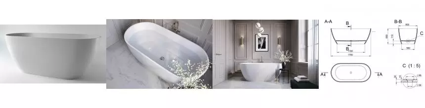 Ванна из искусственного камня «Holbi» Venus 170/80 с сифоном белая матовая Ванна из искусственного камня «Holbi» Venus 170/80 с сифоном белая матовая