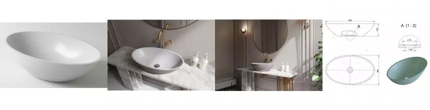Раковина «Holbi» Dione 60/36 1.02.006.11.1 искусственный камень белая матовая
