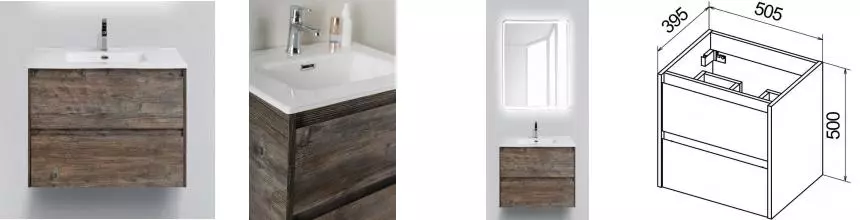 Тумба с раковиной «Belbagno» Kraft-39 50 (BB500/390ETL) подвесная Pino Pasadena