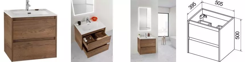 Тумба с раковиной «Belbagno» Kraft-39 50 (BB500/390ETL) подвесная Rovere Tabacco