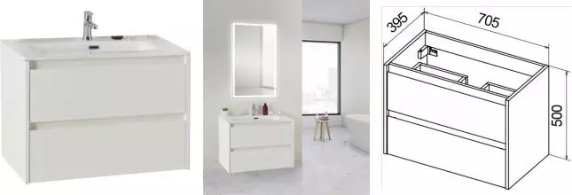 Тумба с раковиной «Belbagno» Kraft-39 70 (BB700/390ETL) подвесная Bianco Opaco