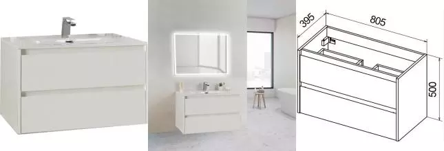 Тумба с раковиной «Belbagno» Kraft-39 80 (BB800/390ETL) подвесная Bianco Opaco