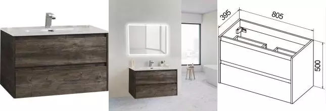 Тумба с раковиной «Belbagno» Kraft-39 80 (BB800/390ETL) подвесная Pino Pasadena