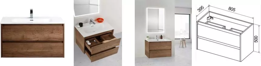 Тумба с раковиной «Belbagno» Kraft-39 80 (BB800/390ETL) подвесная Rovere Tabacco