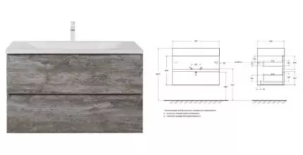 Тумба с раковиной «Cezares» Molveno 80 (Crystal 80) подвесная Legno Grigio