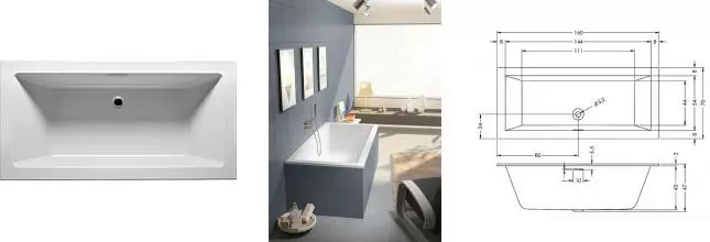 Ванна акриловая «Riho» Rething Cubic Fall 160/70 без опор перелив без сифона белая Ванна акриловая «Riho» Rething Cubic Fall 160/70 без опор перелив без сифона белая