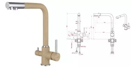 Смеситель для кухни с подключением к фильтру «GranFest» 3611 песочный