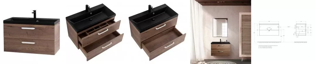 Тумба с раковиной «Belbagno» Aurora 90 (без ручек) (BB900/450-LV-ART-AST-NERO) подвесная Rovere Tabacco Тумба с раковиной «Belbagno» Aurora 90 (без ручек) (BB900/450-LV-ART-AST-NERO) подвесная Rovere Tabacco