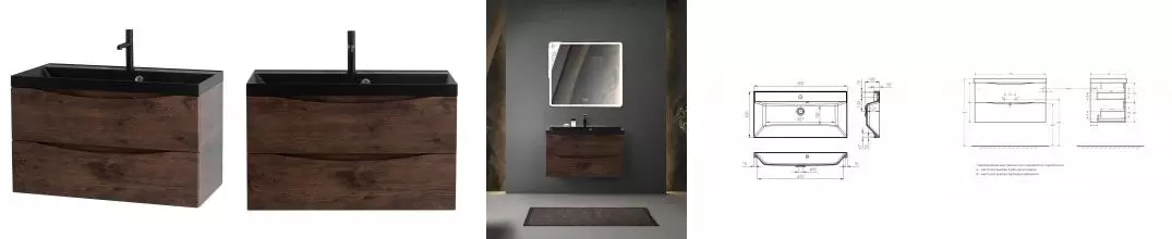 Тумба с раковиной «Belbagno» Marino 90 (BB900/450-LV-ART-AST-NERO) подвесная Rovere Moro