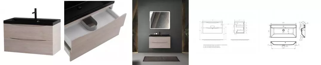 Тумба с раковиной «Belbagno» Marino 90 (BB900/450-LV-ART-AST-NERO) подвесная Rovere Grigio