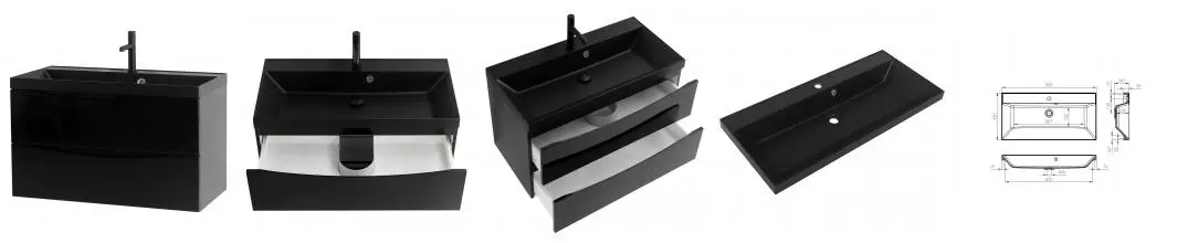 Тумба с раковиной «Belbagno» Marino 90 (BB900/450-LV-ART-AST-NERO) подвесная Nero Lucido