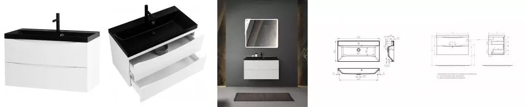 Тумба с раковиной «Belbagno» Marino 90 (BB900/450-LV-ART-AST-NERO) подвесная Bianco Opaco